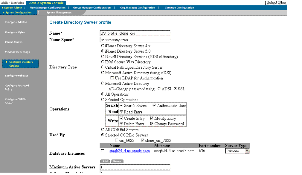 Create Directory Server Profile Page for the Clone