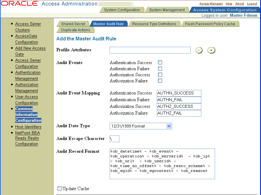 Image of configure Master Audit Rule page.