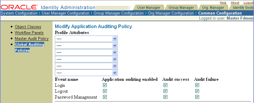 Image of modify Global Audit Policies page.