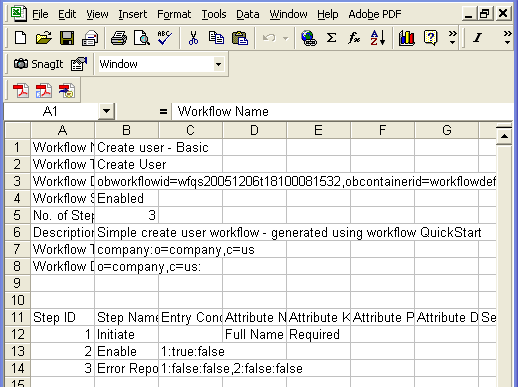 A sample CSV file as it appears in a spreadsheet.