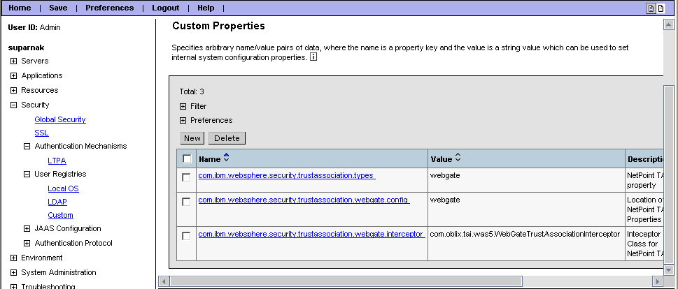Custom properties page.