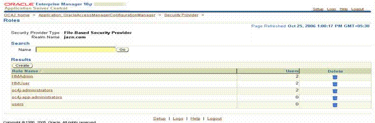 Roles Page Includes HMAdmin and HMUser