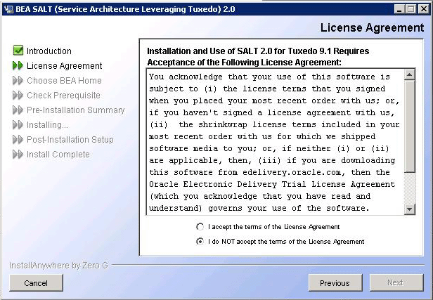 License Agreement Screen