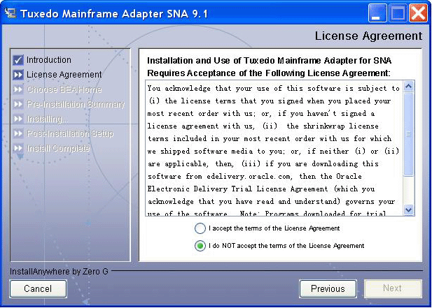 License Agreement Screen