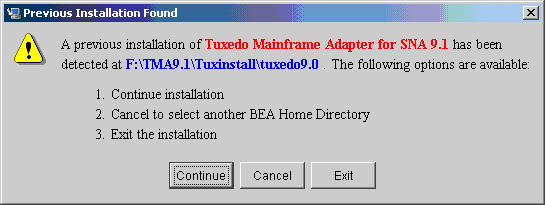 Previous Installation Found Message Box