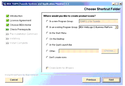 Choose Shortcut Folder Screen (Windows only)