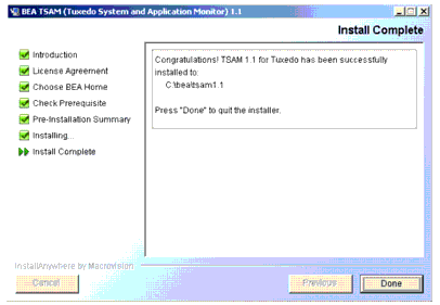 Install Complete Screen