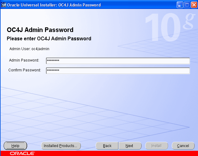 OC4J Admin screen