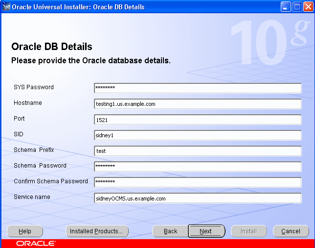 Database Details screen