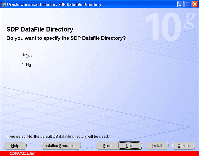 SDP Datafile Directory screen