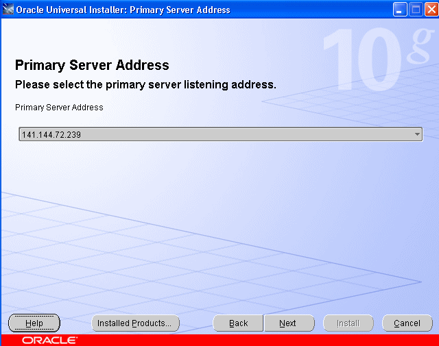 Primary Server Address screen