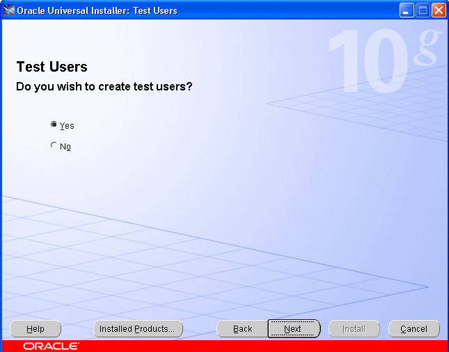 Test Users screen