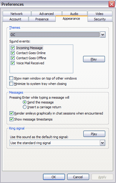 Appearance preferences