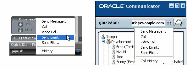 Quickdial menu