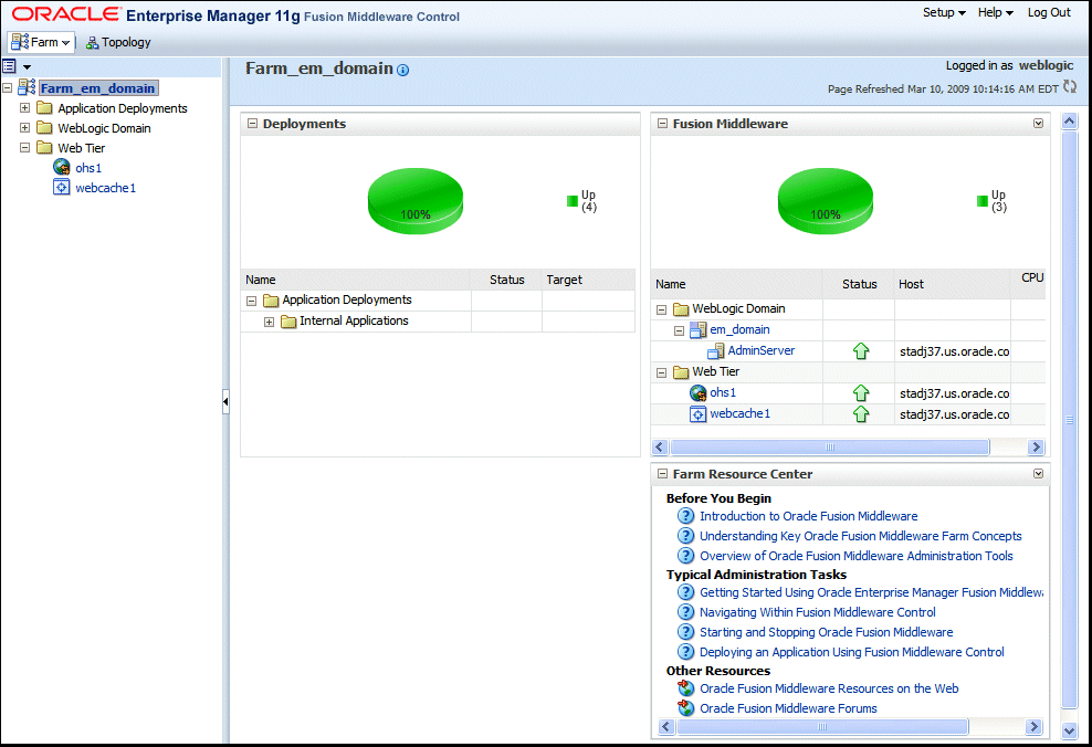 MAS home page showing status