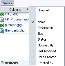 View menu on the List View task flow