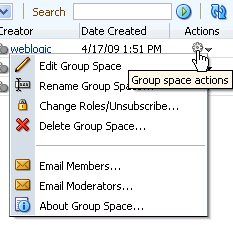 Group Space Actions menu