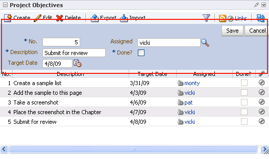 Edit list row edit panel