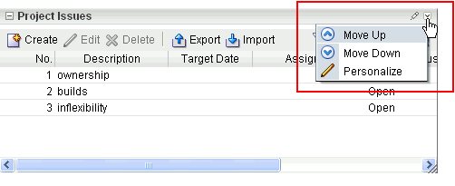 Actions menu invoked from a Task Flow header