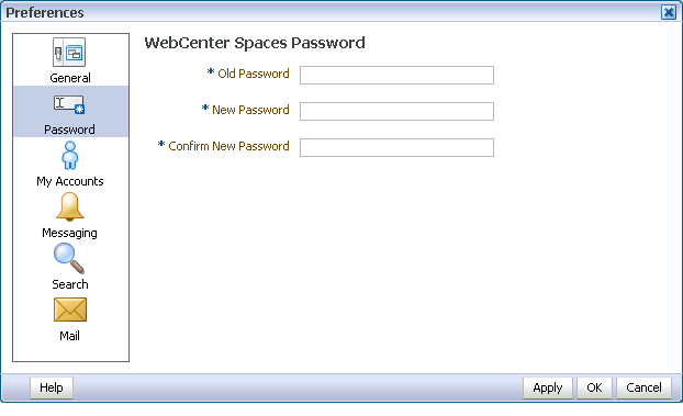 Preferences Password panel