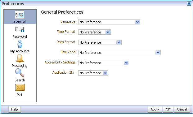 General panel in Preferences