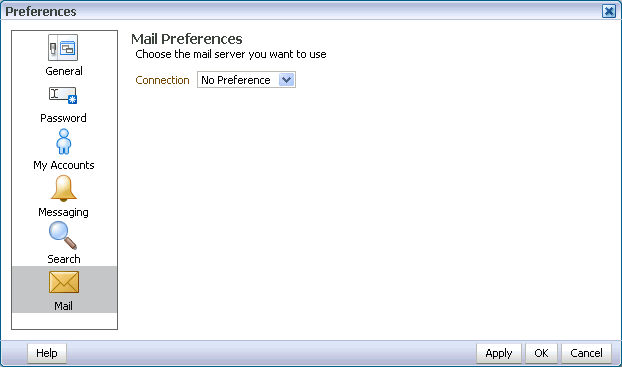 Mail Preferences panel in Preferences dialog box