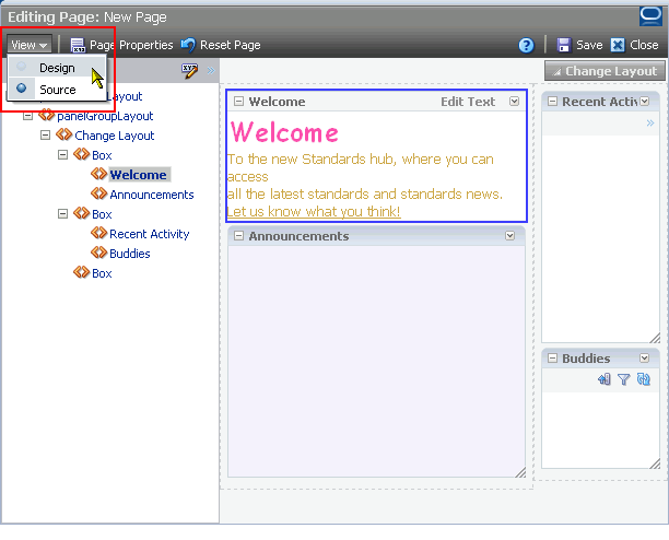 View menu in Oracle Composer