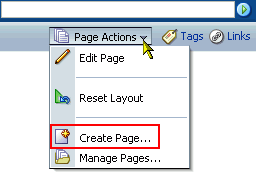 Create Page command on Page Actions menu