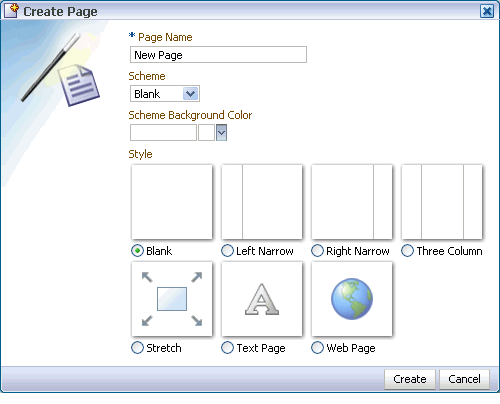 Create Page dialog box