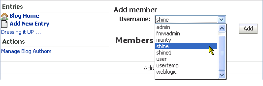 Username pick list