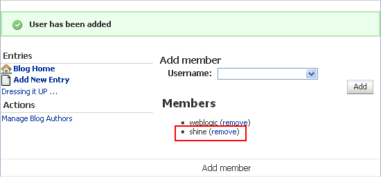 Newly-added blog author on Members list