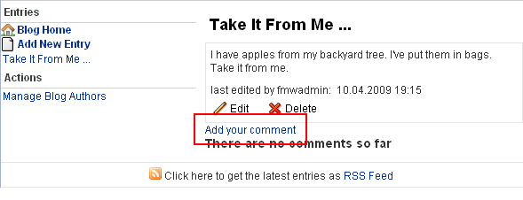 Comments link on a blog entry