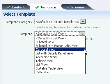 Selecting the Carousel View template