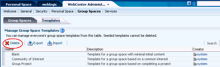 Deleting a Group Space Template
