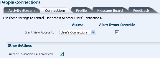 Connections configuration settings