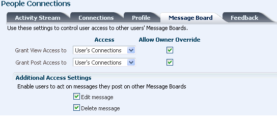 Message Board configuration settings