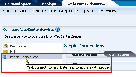 People Connections option on the Services tab
