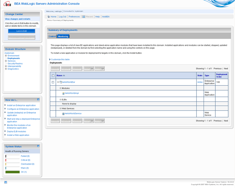 Web Service Displayed in Deployments Table of Administration Console