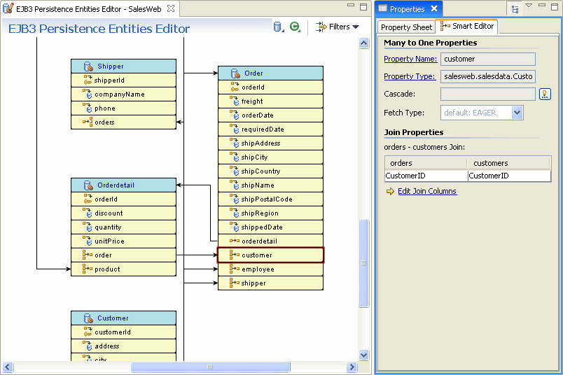 View properties for a many-to-one property