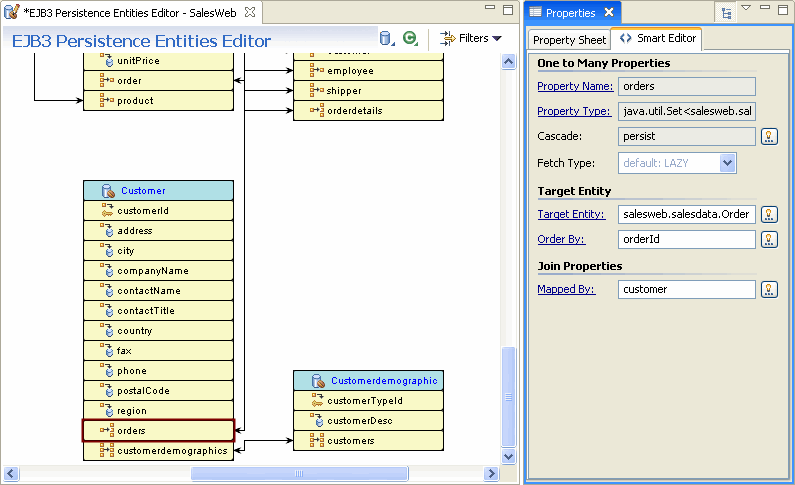 View properties for a one-to-many property