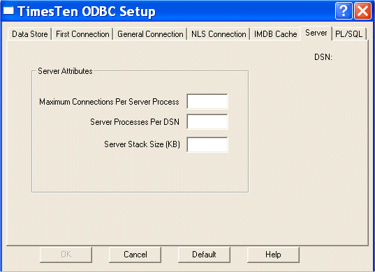 Server tab of TimesTen ODBC Setup
