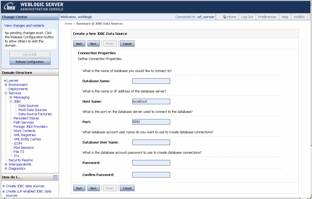 Create a New JDBC Data Source—JDBC Data Source Connection Properties Page