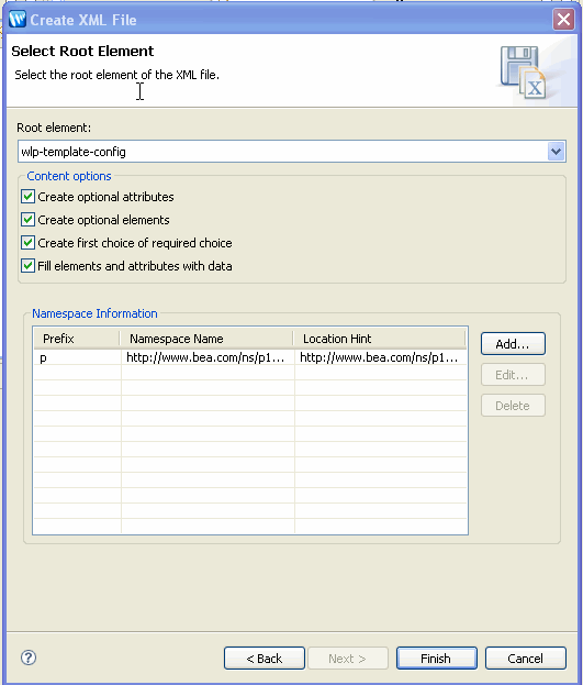 Selected Content Options in the Create XML File dialog