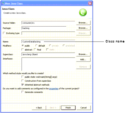 New Java Class Dialog