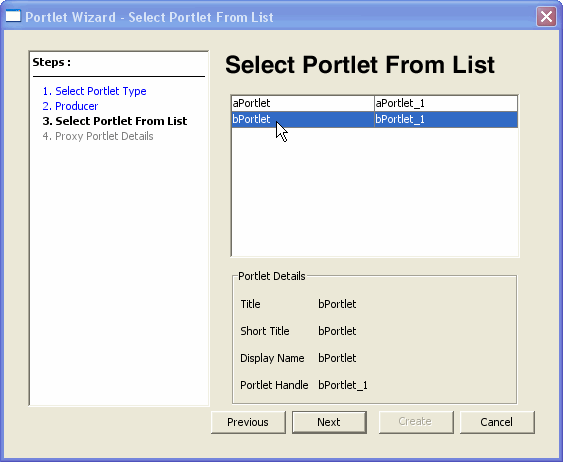 Select Portlet From List Dialog Box