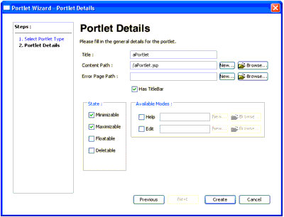 Portal Details Dialog Box for aPortlet