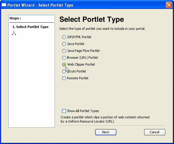 Selecting Web Clipper Portlet