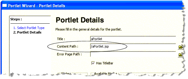 Portal Details Dialog Box for a Portlet