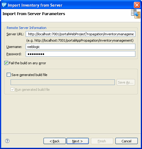 Import From Server Parameters