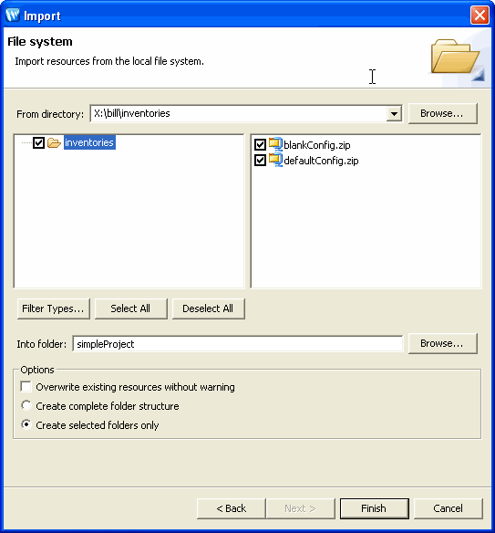 Import –  File System Dialog